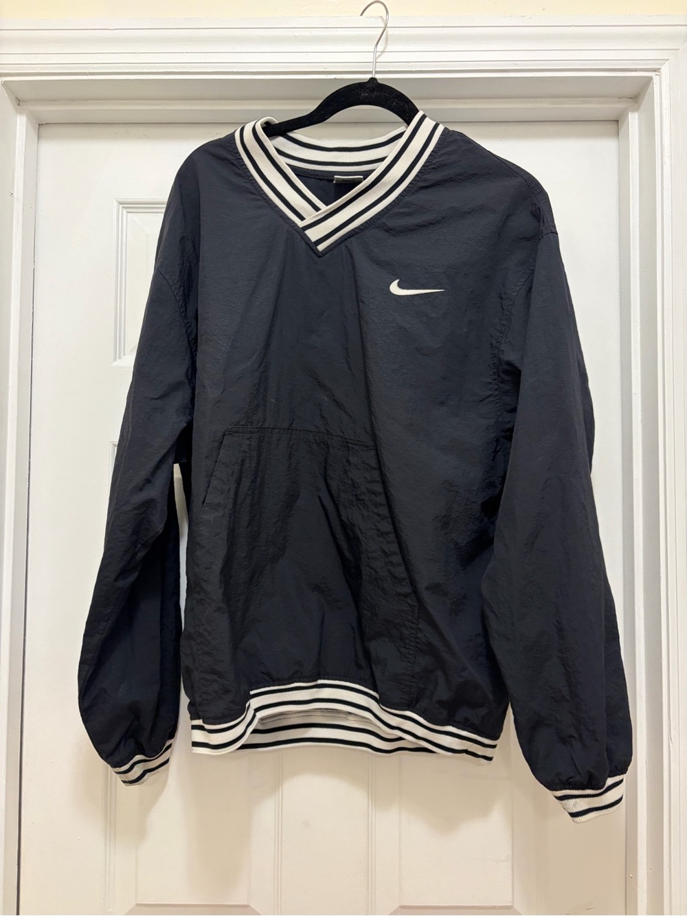 Nike Black Pullover Windbreaker with White Striped Trim
